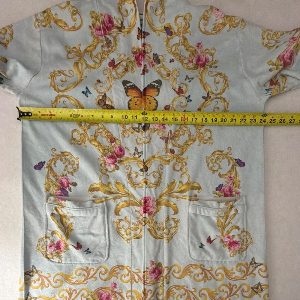 Wrap Up by VP Blue Baroque Women OSFM Butterfly Floral Micro-Terry Short Robe